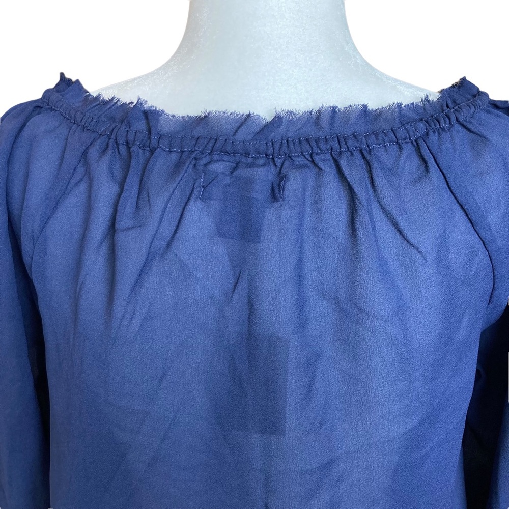 American Eagle long sleeve navy sheer blouse top with purple embroidery-Sz S - Picture 12 of 13